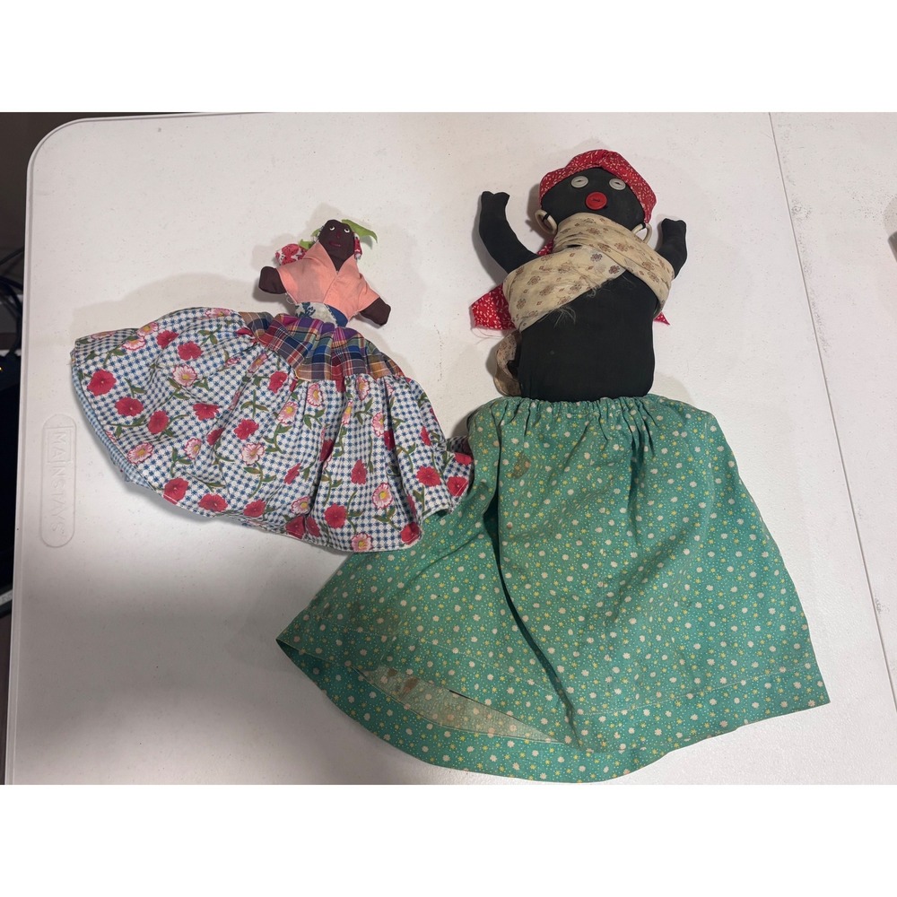 Vintage Handmade Topsy Turvy Reversible Cloth Doll & Folk Art Doll Lot of 2
